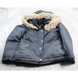 Hollister Ultimate Down Jacket Womens Medium Black Fur Hood Puffer Winter Warm